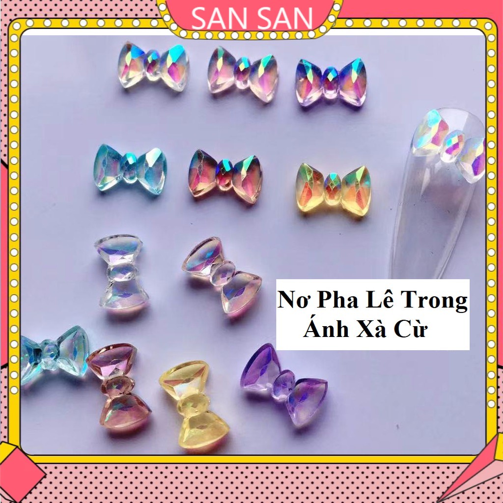 Nơ Pha Lê Trong Ánh Xà Cừ Đính Móng phong cách hàn quốc mới