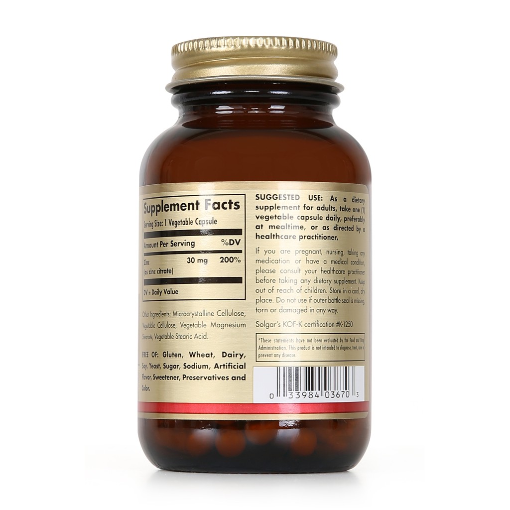 [NHẬP KHẨU USA CHÍNH HÃNG] Viên uống hỗ trợ sinh lý nam Solgar Kẽm Zinc Citrate 30mg - 100 viên | BigBuy360 - bigbuy360.vn