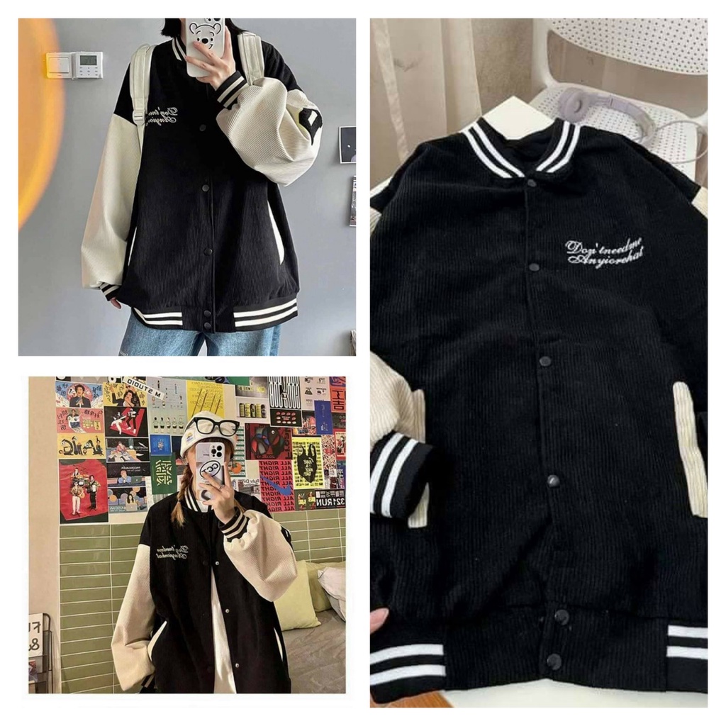 Áo Khoác Nhung Nam Nữ Bomber 2 Lớp Logo Thêu Chữ Tay Phối Chữ D Hàng Cao Cấp CoolStore 443