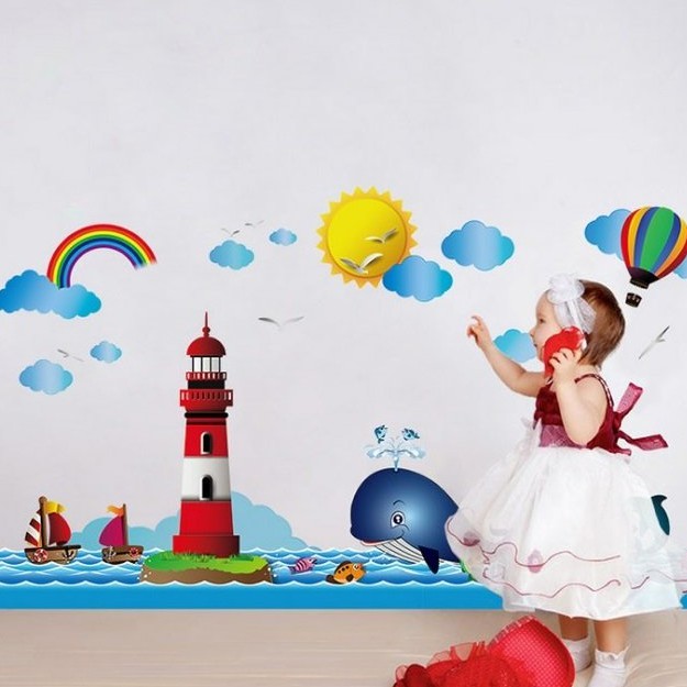 Tranh decal dán tường ĐV BÊN CỬA &amp; SỐ ĐẾM vui đùa - Decal dán tường cho bé
