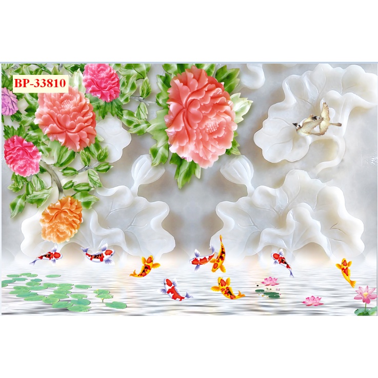 Tranh Cá Chép và Hồ Sen dán tường 3D