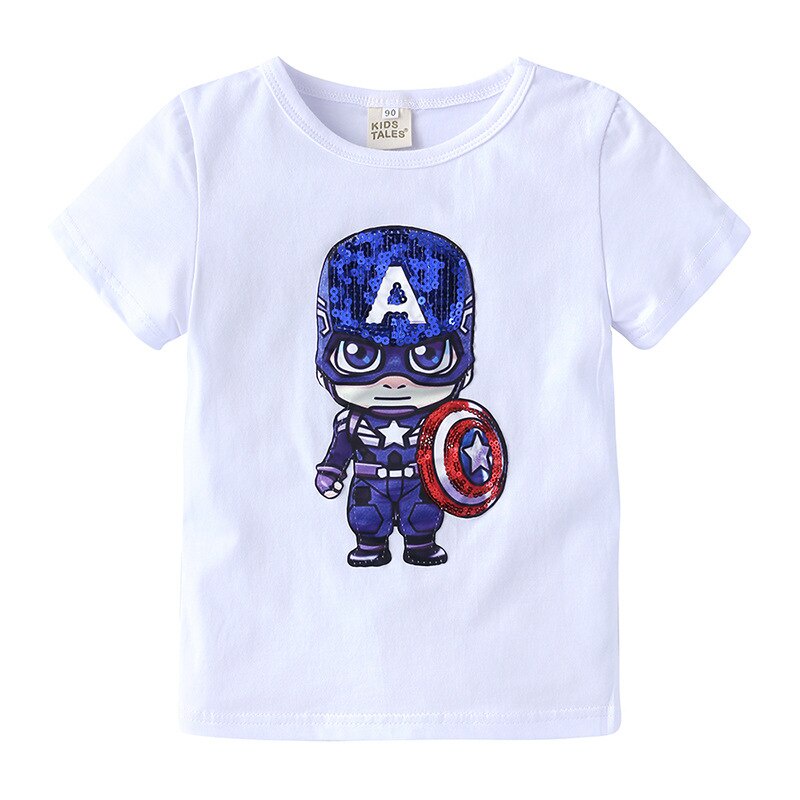 Áo Thun Cotton Tay Ngắn Có Đèn LED Phát Sáng In Hình Spiderman Iron Man Dành Cho Trẻ Em