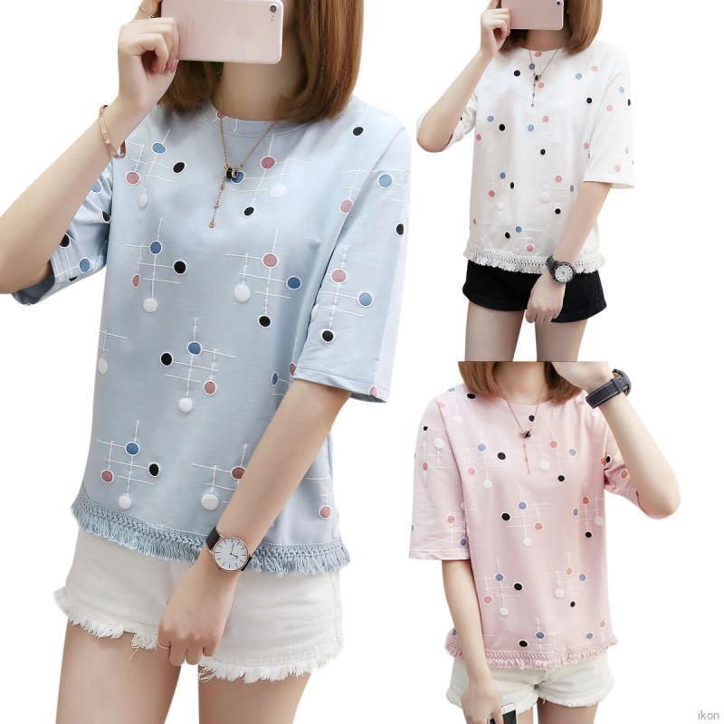 FREESHIP ĐƠN 99K_ Áo Thun Tay Ngắn Cổ Tròn Hoạ Tiết Chấm Bi Thời Trang Mùa Hè Cho Phái Nữ