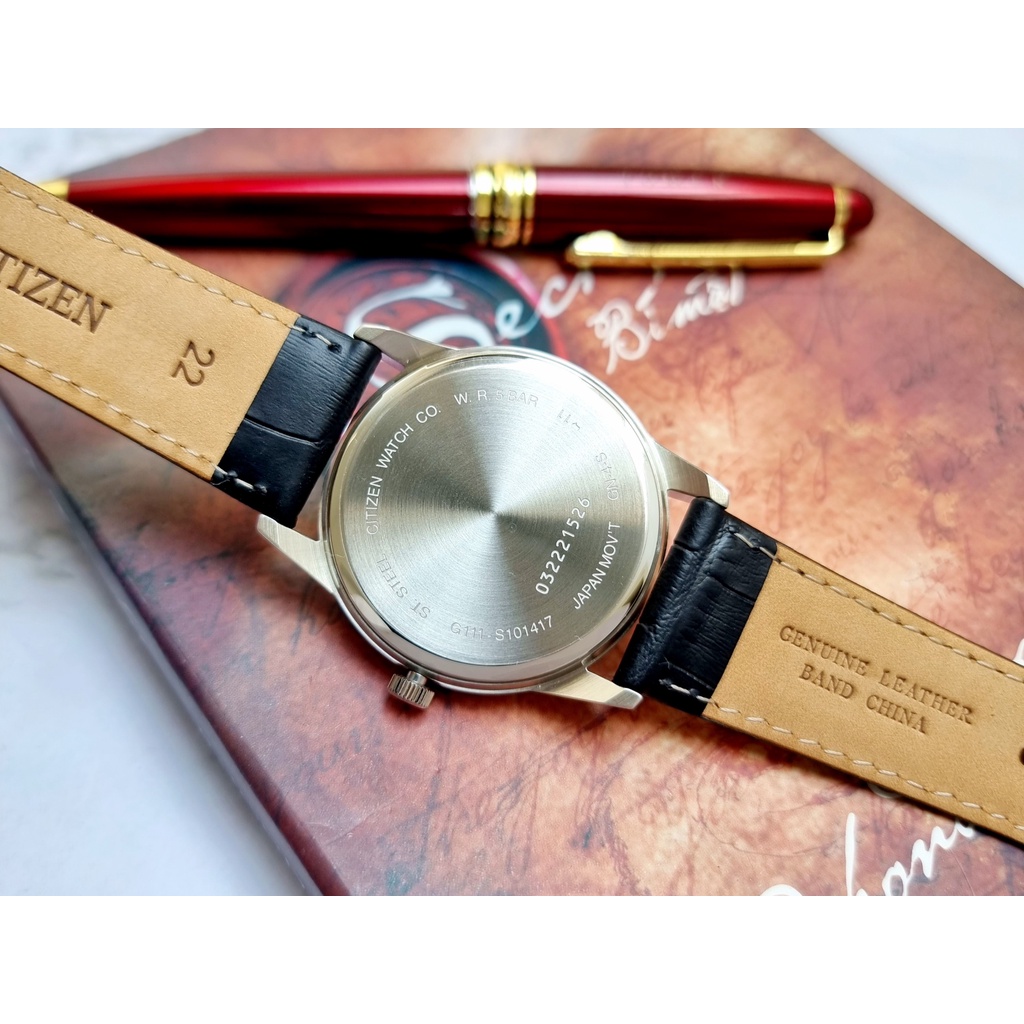 Đồng Hồ Nam Citizen BI5000-10E Pin Dây Da Full Đen