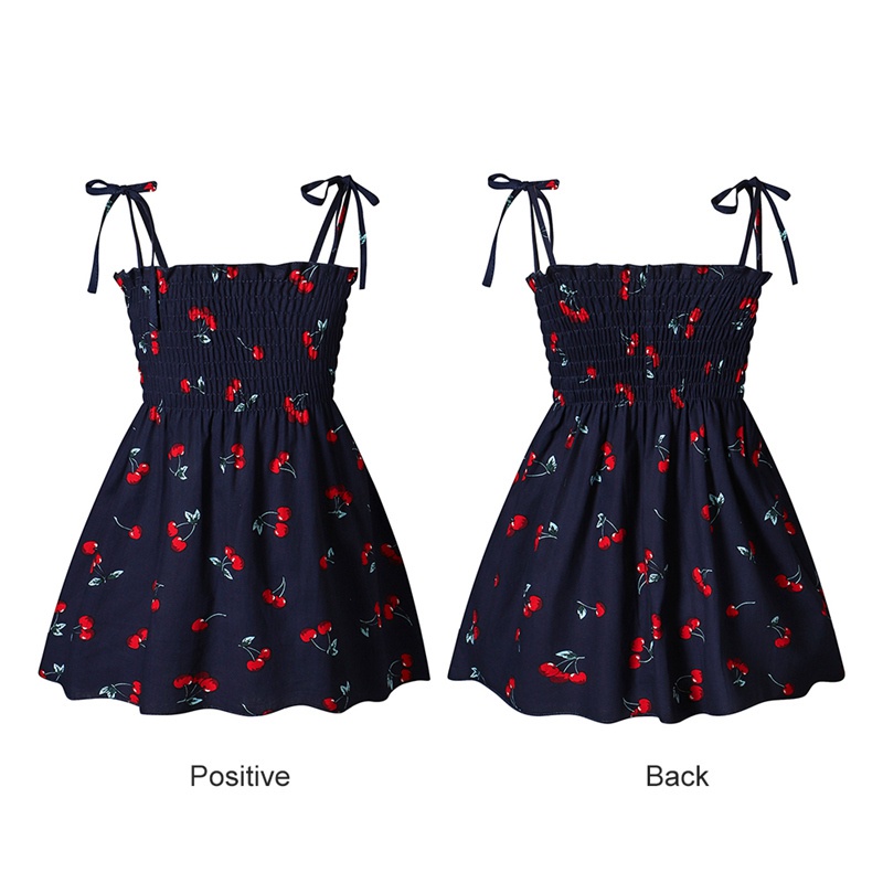 Đầm cotton hai dây in hình quả cherry xinh xắn cho bé gái từ 2-7 tuổI