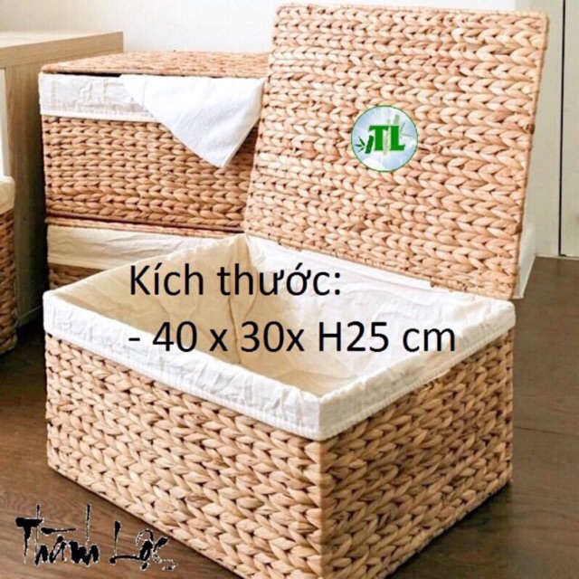 Sọt lục bình có nắp 40x30x25 cm