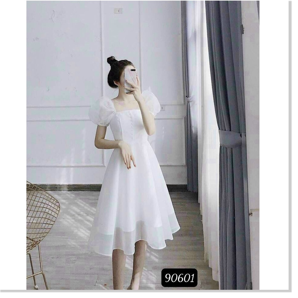 Đầm phối voan kiếng có nút siêu đẹp , tôn dáng cho các nàng KME FASHION