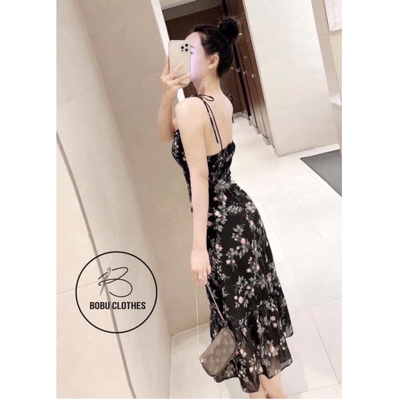 [Xả hàng] Đầm váy 2 dây hoa đuôi cá - Bobu Clothes - chất voan mền