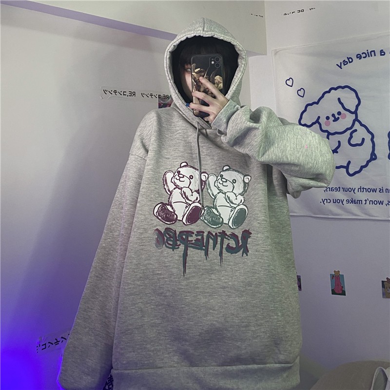 Áo hoodie Unisex nữ form rộng in Hình Gấu siêu Kute, hoodie nữ form rộng unisex có mũ màu đen trắng - UNA02 | BigBuy360 - bigbuy360.vn