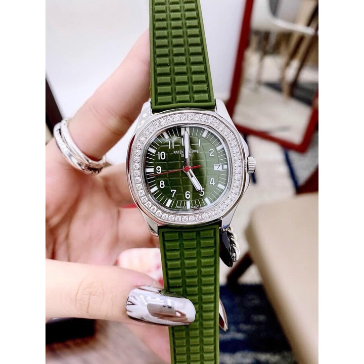 Đồng hồ Nữ patex vành đá cao cấp chạy pin máy Nhật size 30mm dây cao su nhiều màu