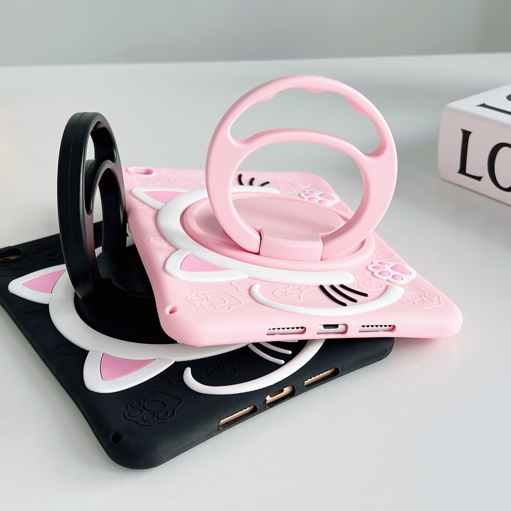 Ốp Máy Tính Bảng Chống Sốc In Hình Mèo Hoạt Hình Có Giá Đỡ Xoay 360 Độ Cho ipad 10.2 AIR 10.9 PRO 10.5 11 9.7 2 3 4 5 6 Air1