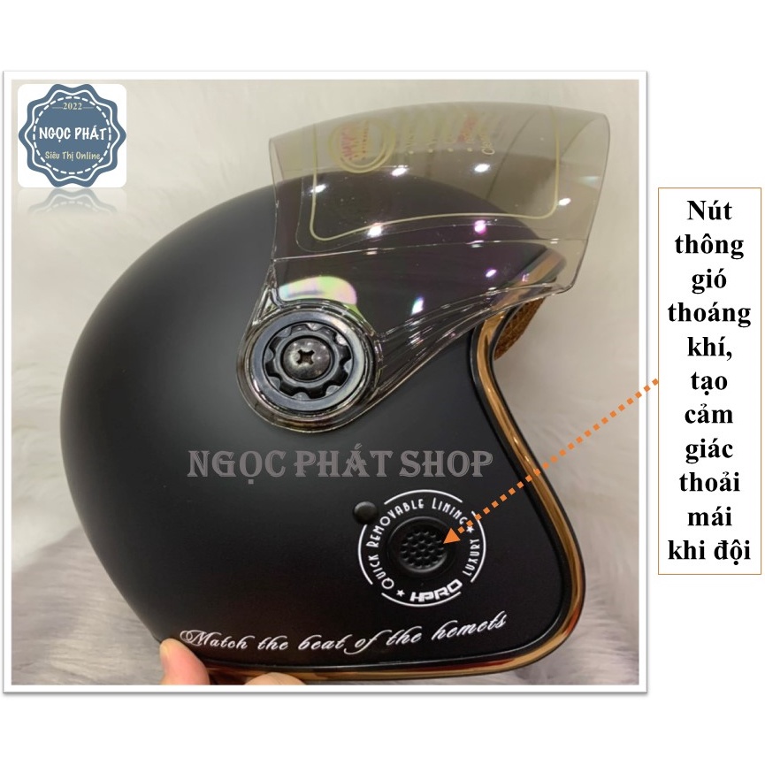 Mũ Bảo hiểm  ¾ Đầu_Hàng Chính Hãng HPRO [có kính chắn gió] Size 54-59cm_chất liệu nhựa ABS và đệm xốp EPS chịu lực