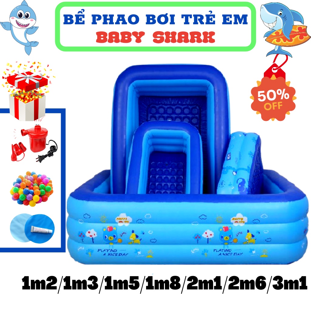 Bể Bơi Phao Bơm Hơi Tại Nhà Cho Bé  (1M20... 3M1) Có Đáy Chống Trượt An Toàn Cho Bé - BH 1 đổi 1 + Tặng bóng + keo + vá