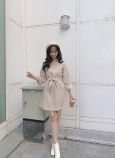 Váy dạ tay lông kèm belt