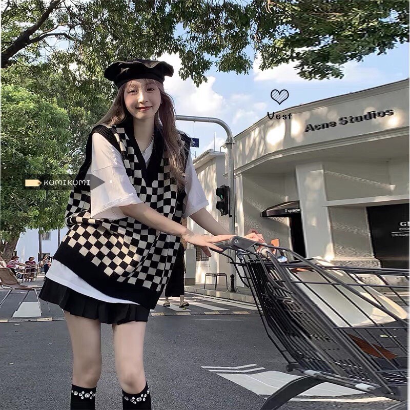Áo gile nữ bàn cờ kẻ caro, Áo gile nữ phong cách hàn quốc siêu xinh - Miss girl