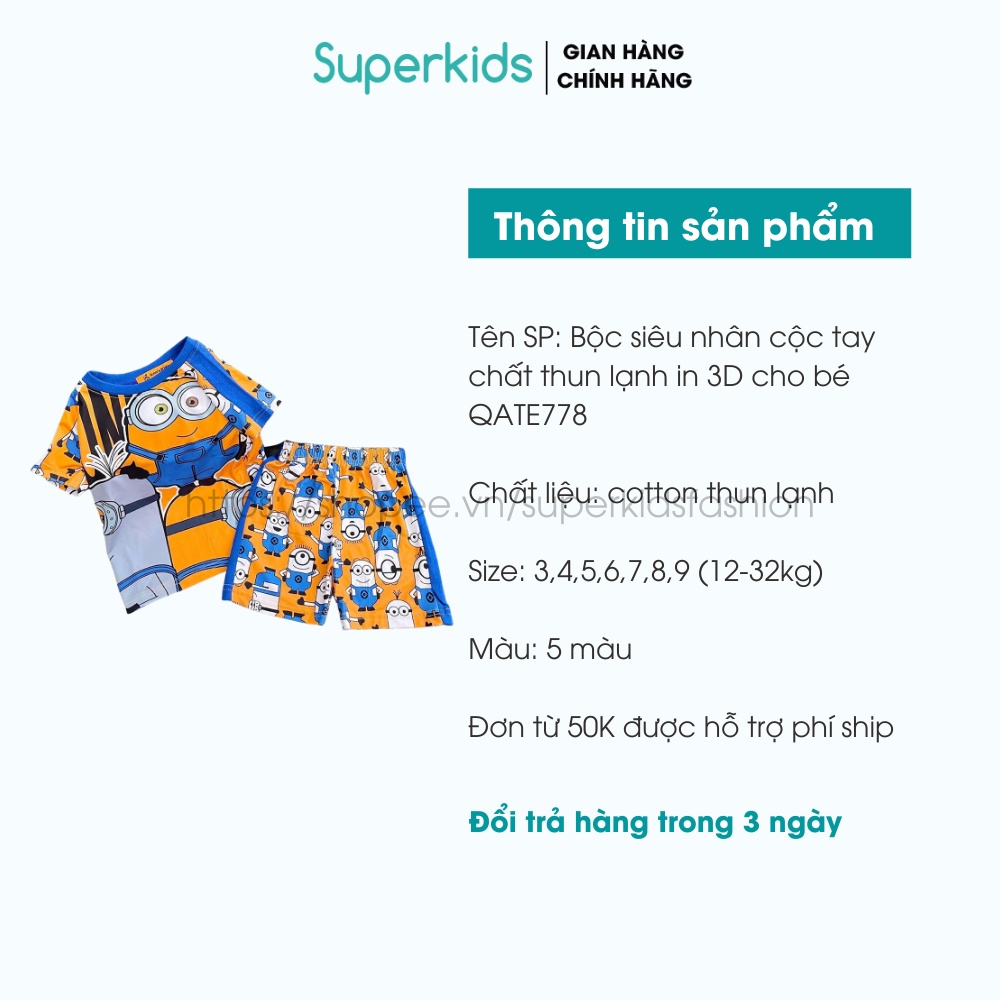 Bộc SIZE ĐẠI siêu nhân cộc tay chất thun lạnh in 3D cho bé 12-32kg QATE778