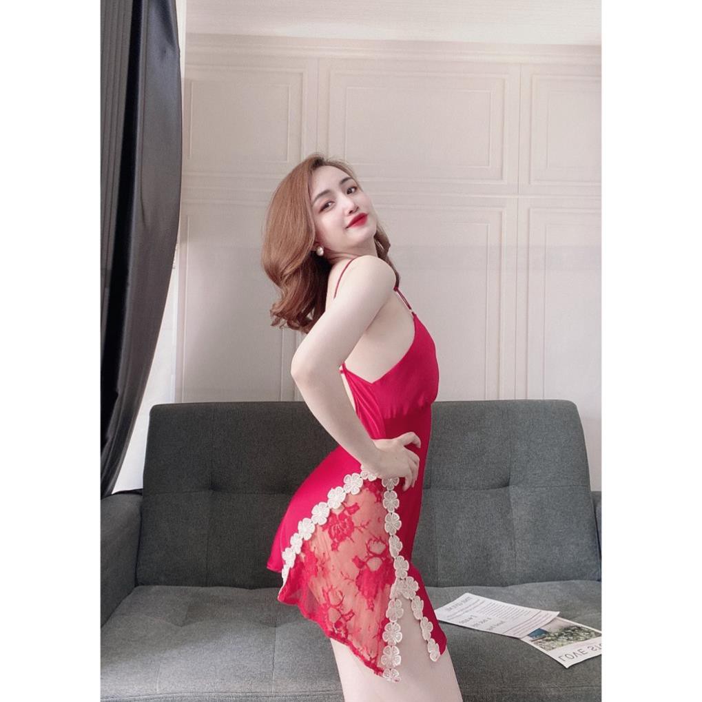 Váy Ngủ Sexy, Đầm Ngủ 2 Dây Kèm Quần ( Có Mút Ngực ) Chất Lụa Satin Phối Ren Hông Sexy Quyến Rủ, Gợi Cảm. | BigBuy360 - bigbuy360.vn
