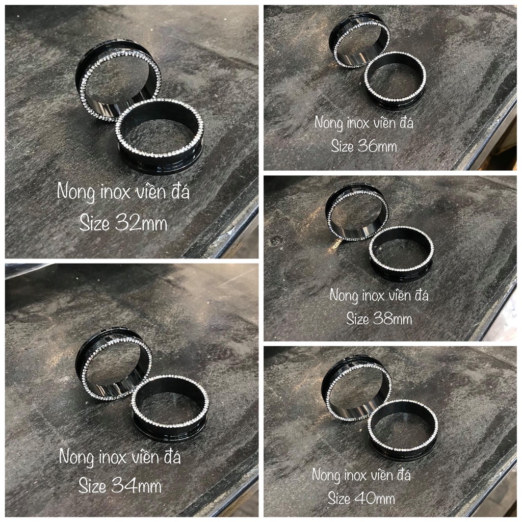 KHUYÊN NONG VIỀN ĐÍNH ĐÁ MÀU ĐEN SZ TO 32-40MM CÁ TÍNH - KHUYÊN THÉP KO GỈ