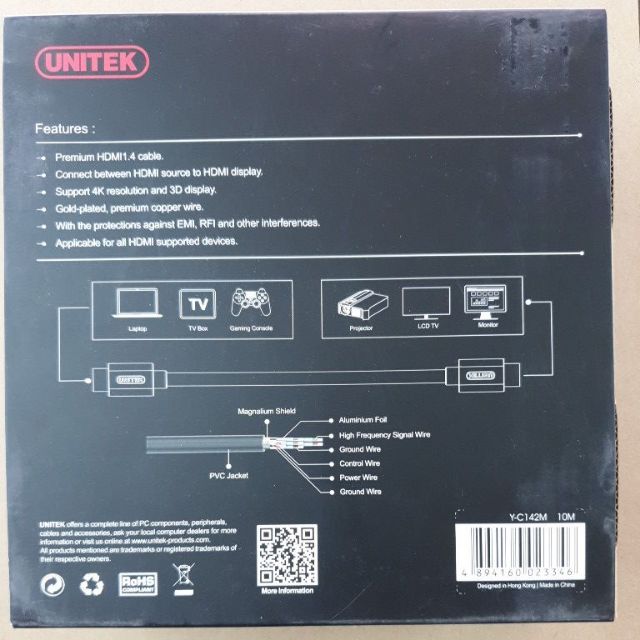 Cáp HDMI 10m unitek Y-C142