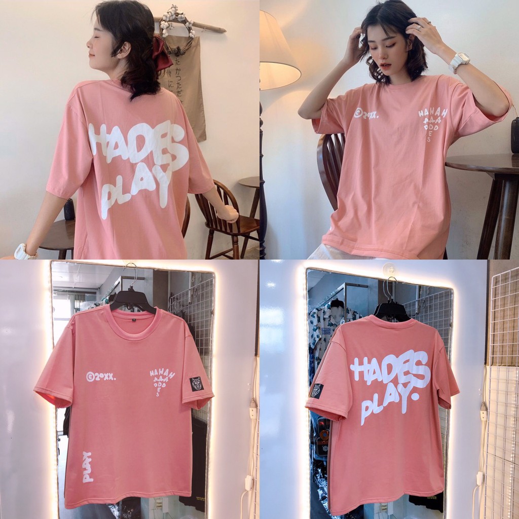 Áo thun Hades Play hồng ruốc form rộng tay lỡ phong cách unisex cho nam và nữ MAYLANSTOR | BigBuy360 - bigbuy360.vn