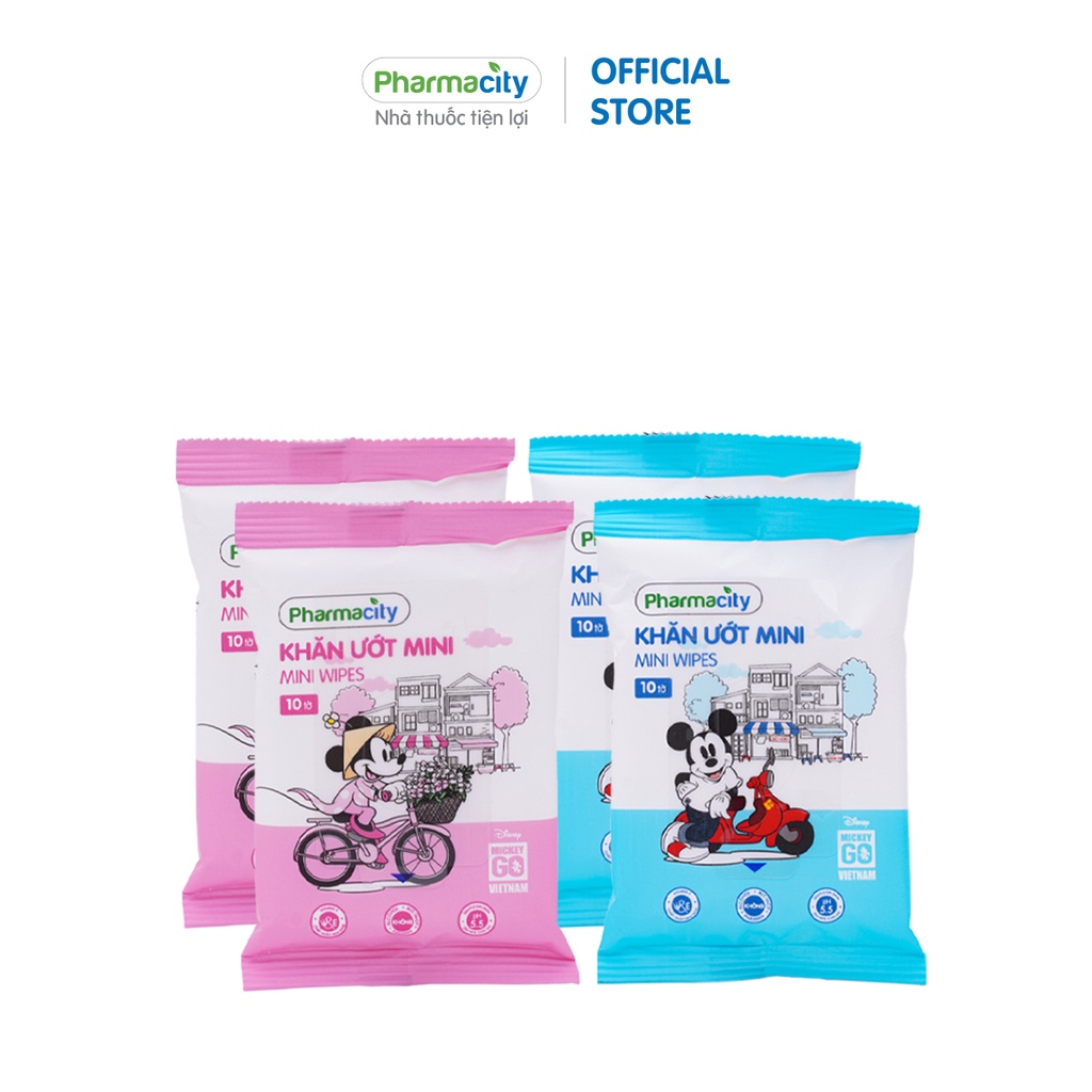 Khăn ướt Pharmacity Mini Mickey go VN 10 miếng (4 túi/gói)