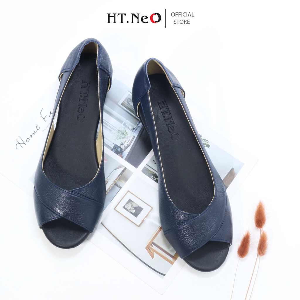 Giày hở mũi - Giày nữ đế xuồng HT.NEO da bò cao cấp ,đế cao 4cm ,thiết kế sang trong ,lịch sự dễ phối đồ GM30