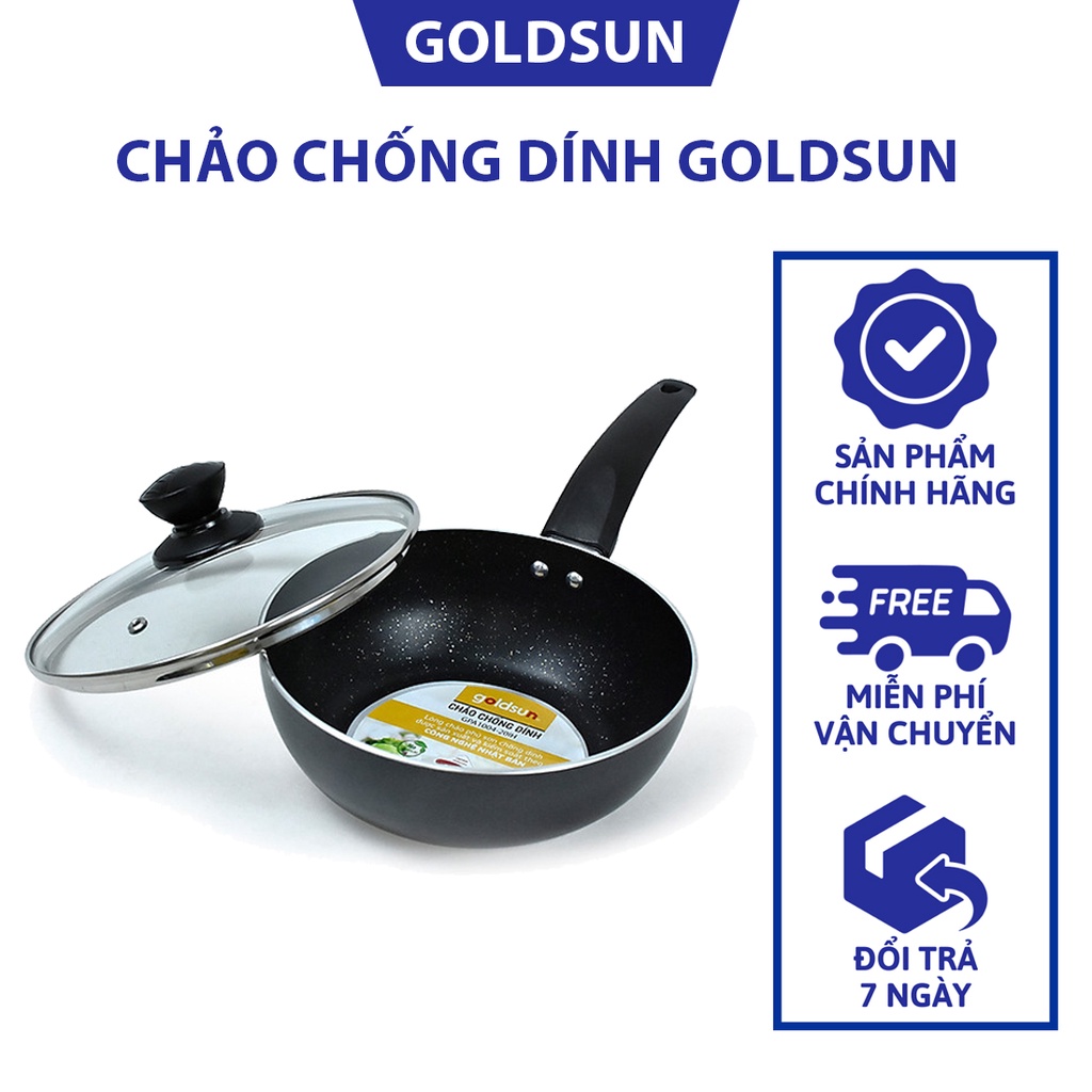 Chảo Chống Dính Goldsun Sử Dụng Trên Nhiều Loại Bếp, Đường Kính 20 -26 cm, Chống Dính 5 Lớp Bền Bỉ, Tay Cầm Cách Nhiệt