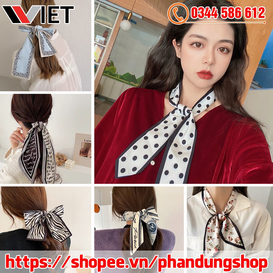 Khăn Lụa Turban 100x8 cm Họa Tiết Sang Trọng Quàng Cổ Buộc Tóc Ulzzang Hàn Quốc