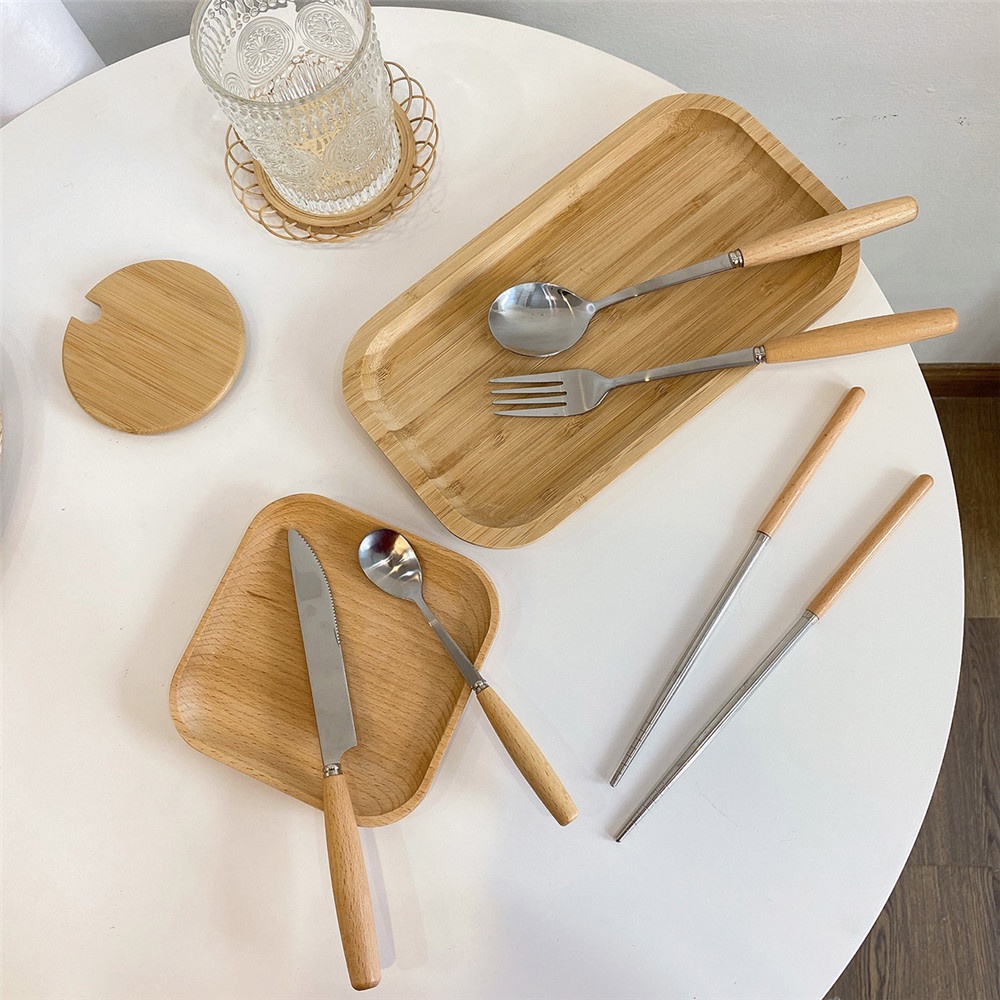 Đũa/ Muỗng/ Nĩa bằng thép không gỉ cán gỗ phong cách Nhật Bản