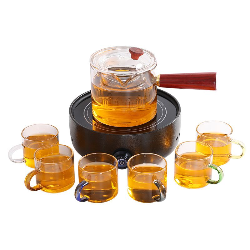 Combo bộ 1 ấm 6 chén uống trà thủy tinh đun trực tiếp trên bếp điện bếp ga,bộ bình cốc thủy tinh pha trà hoa