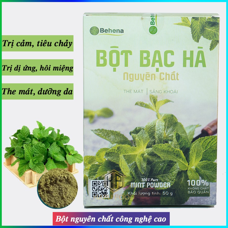 Bột bạc hà Behena nguyên chất the mát trị mụn, làm đẹp da hộp 50g - HapuFood