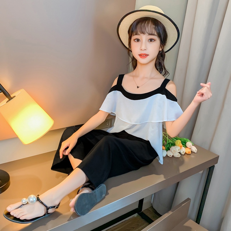 BV34a Size110-160 (12-45kg) Set bộ bé gái (áo sơ mi + quần ống rộng) Thời trang trẻ Em hàng quảng châu