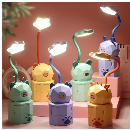Đèn LED Để Bàn Có Giá Đỡ Điện Thoại Sạc Cổng USB Hình Thú Hoạt Hình (con heo)