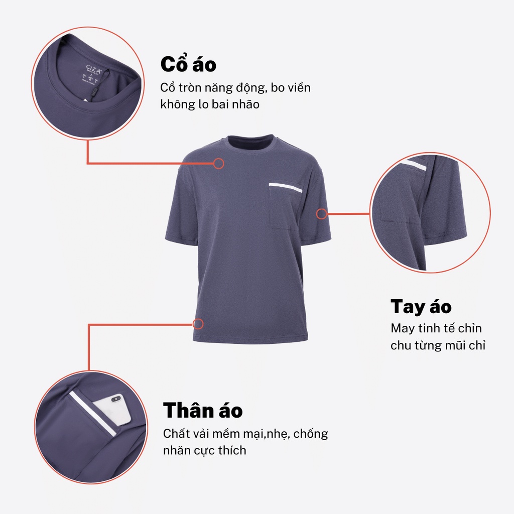 Áo thun ngắn cộc tay nam CIZA vải cotton cổ tròn phối túi ngực trẻ trung năng động form rộng ATNR32