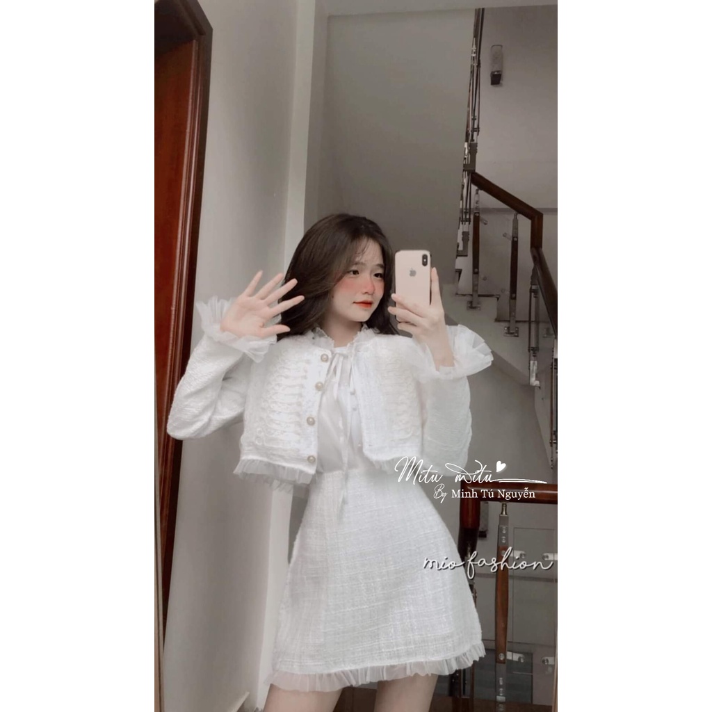 Set dạ tweed phối ren siêu xinh phong cách tiểu thư hàng Quảng Châu cao cấp_hàng ORDER | BigBuy360 - bigbuy360.vn