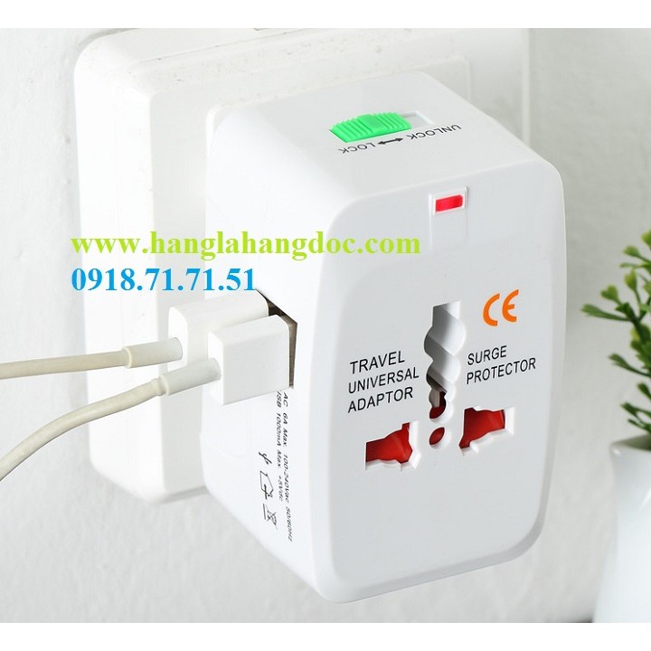 Ổ cắm chuyển đổi đa năng du lịch có 2 cổng usb version 3 (travel adapter 2 chargeable usb port)