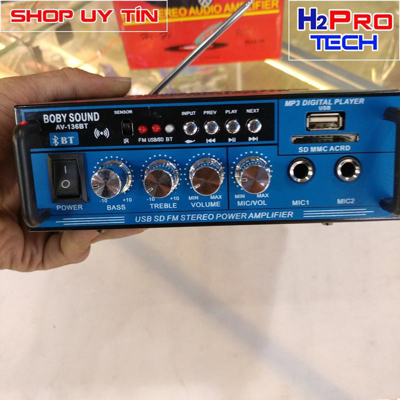 Ampli mini âm ly ô tô WXF AV-136BT 12V-220V - Tích hợp Bluetooth KARAOKE ( tặng jack cho acquy 12V và dây 3.5 ra AV )