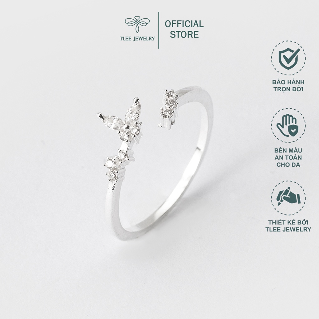 Nhẫn bạc nữ TLEE hình cánh bướm cành lá đính đá sang trọng TleeJewelry A0203