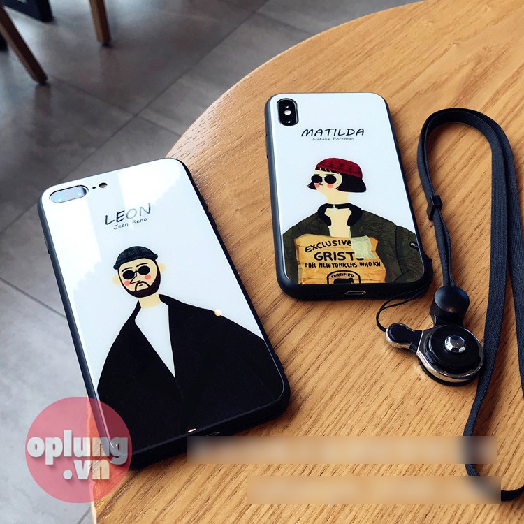 Ốp iphone - ốp lưng kính hình Matilda và Leon cho iphone 6 đến 13 promax k278
