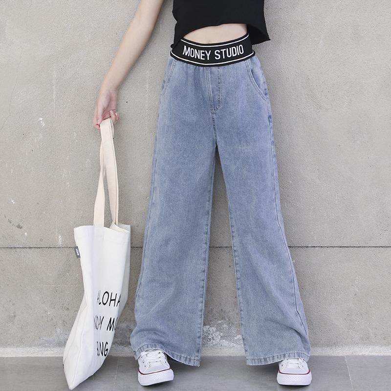 Bộ đồ bé gái áo phông + quần jean，Quần Jeans Dài Lưng Cao Ống Rộng Thời Trang Xuân Thu Cho Bé Gái