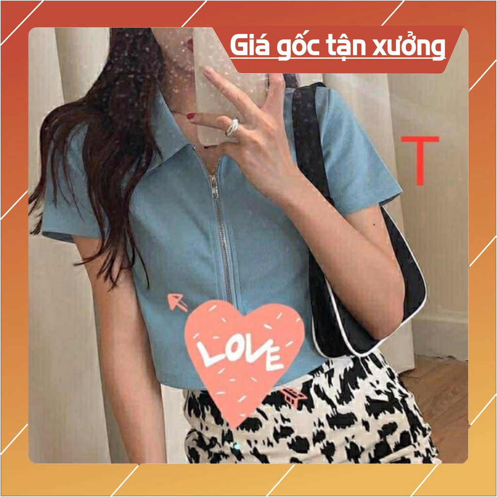 Áo croptop cổ bẻ khoá TT12 | BigBuy360 - bigbuy360.vn