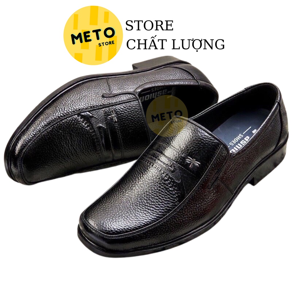 Giầy da trung niên cao cấp Da bò thật đế cao su khâu viền
