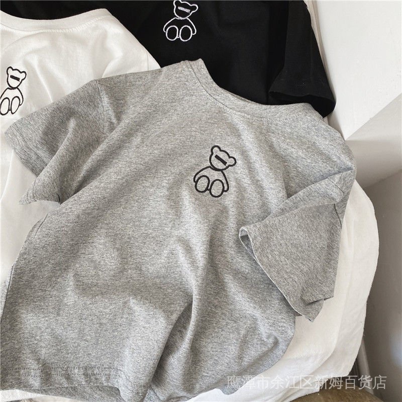 Áo Thun Tay Ngắn Cổ Tròn In Hình Gấu Dễ Thương Phong Cách Hàn Quốc Thời Trang Mùa Hè Dành Cho Bé Trai Và Bé Gái E7Tu 2022