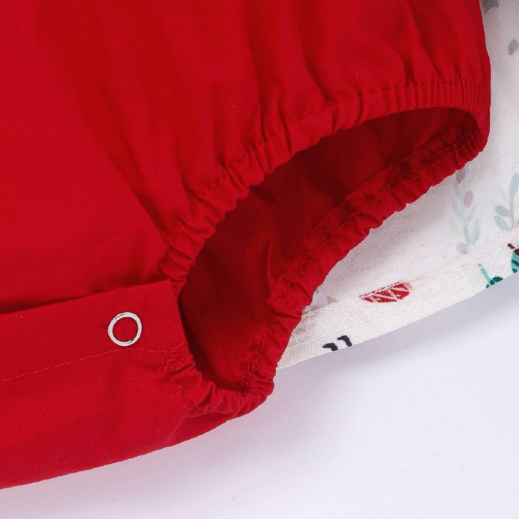 Bộ Áo Liền Quần Họa Tiết Giáng Sinh + Băng Đô Thời Trang Cho Bé Gái