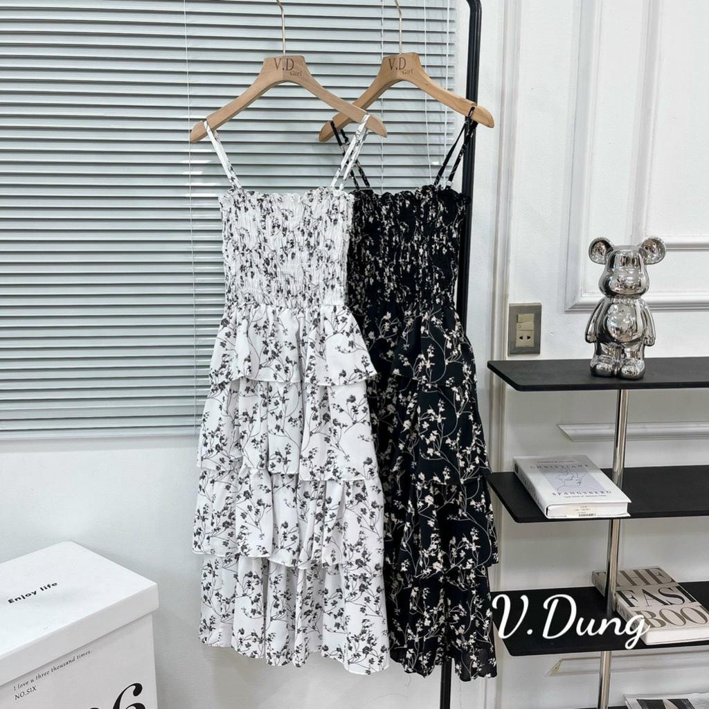 Váy 2 dây tầng midi đi biển cực xinh Hàng QC freesize