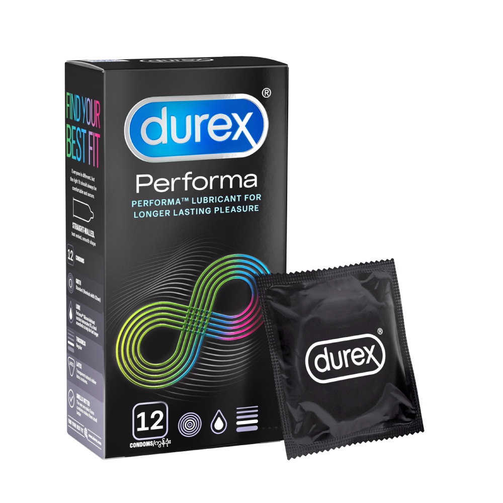 Bao cao su Durex Performa kéo dài thời gian, size 52mm, hộp 12 bao