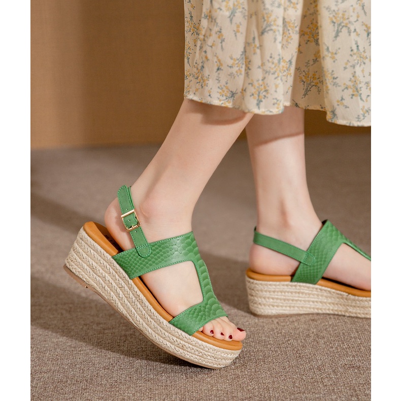 Giày sandal Siketu đế xuồng bọc cói cao 5cm