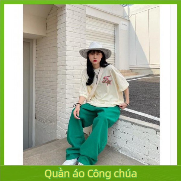 Quần Jean Xanh Lá Ống Rộng Dáng Suông Phong Cách Đường Phố Mỹ Plus Size Cho Nữ Z3