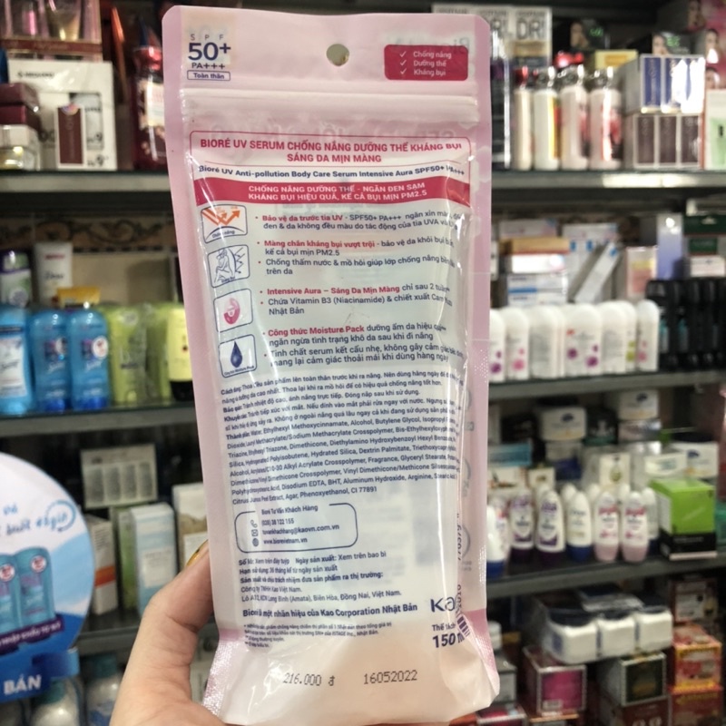 Serum chống nắng dưỡng thể kháng bụi Biore UV SPF 50/PA+++ 150ml