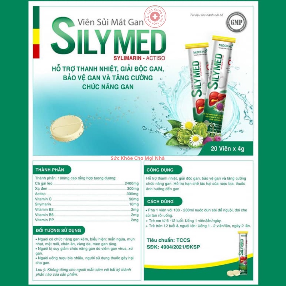 Silymed medstand. Viên sủi mát gan hỗ trợ thanh nhiệt bổ gan tăng cường chức năng gan Tuýp 20 viên